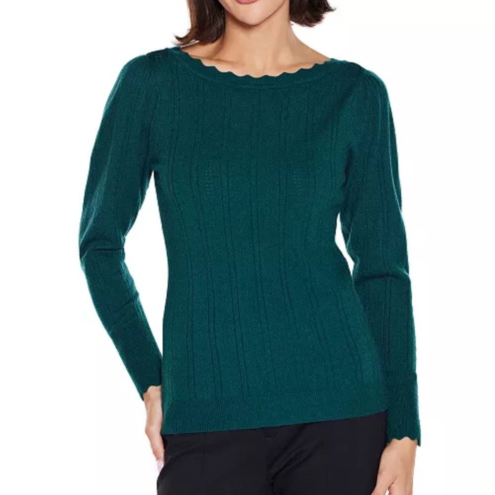 Belldini
Women's Scalloped-Trim Boat Neck Sweater deep emerald